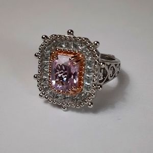 925 Genuine Pink Kunzite and White Zircons. NEW, UNIQUE.